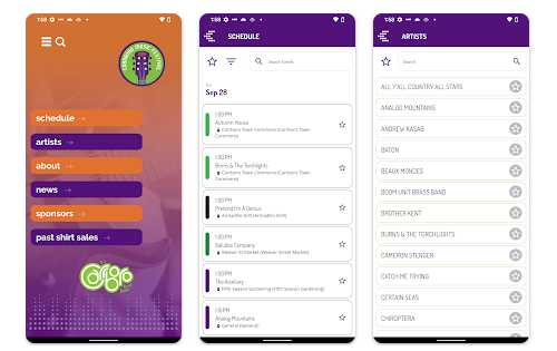 screen shot of carrboro music festival app