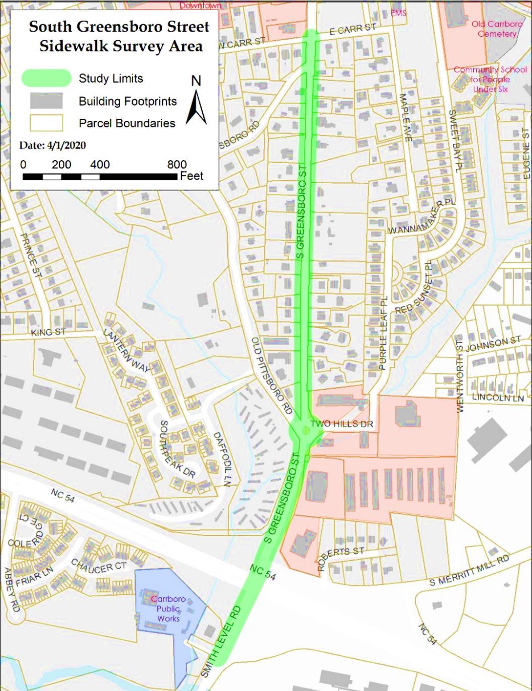 S Greensboro Sidewalk Map