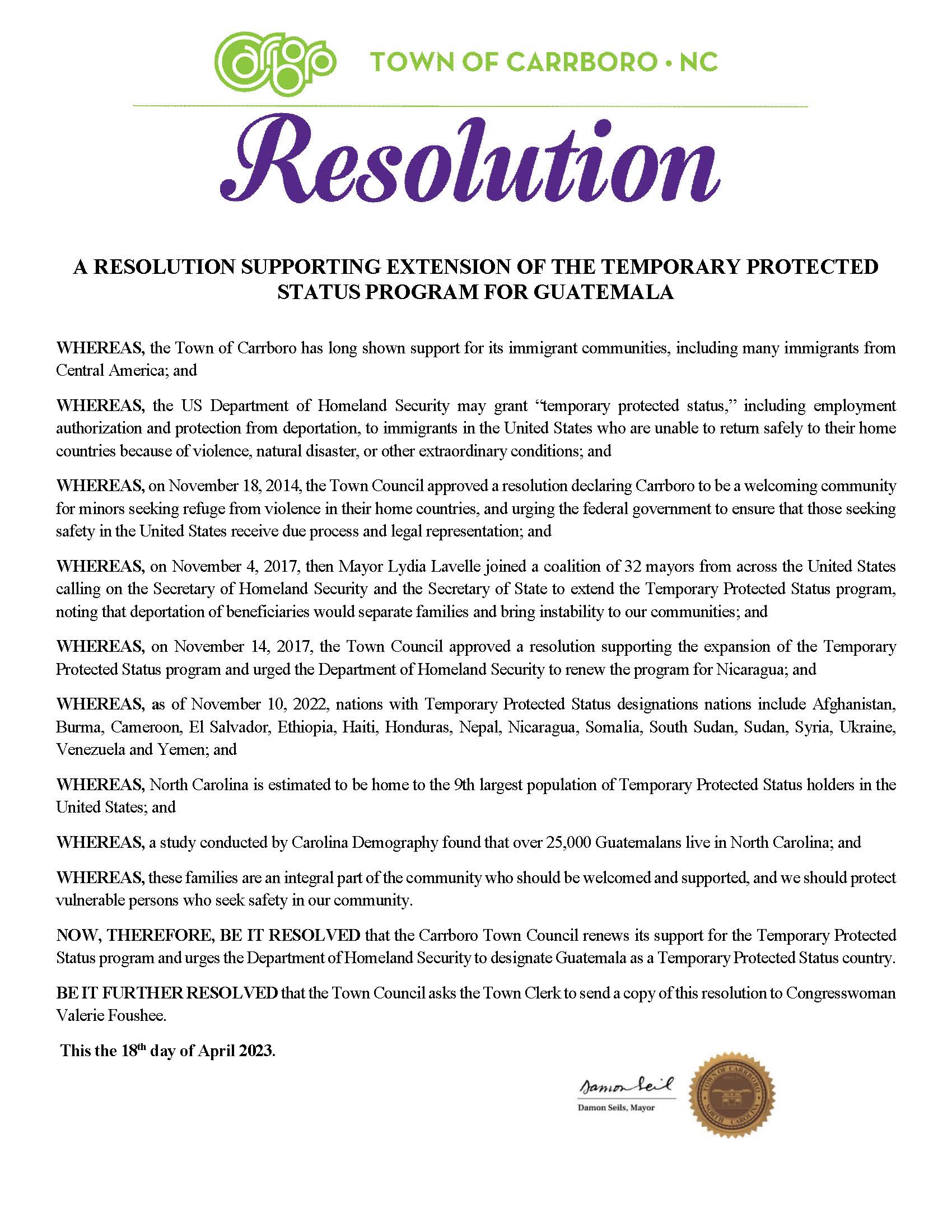 A RESOLUTION SUPPORTING EXTENSION OF THE TEMPORARY PROTECTED STATUS PROGRAM FOR GUATEMALA 4.18.23